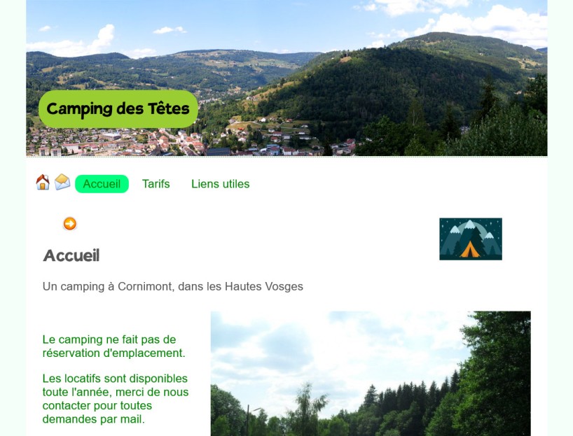 Image article, Page d'accueil du site du camping, partie supérieure